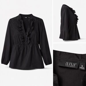🦝 a.n.a Black Ruffle Blouse – Size Medium